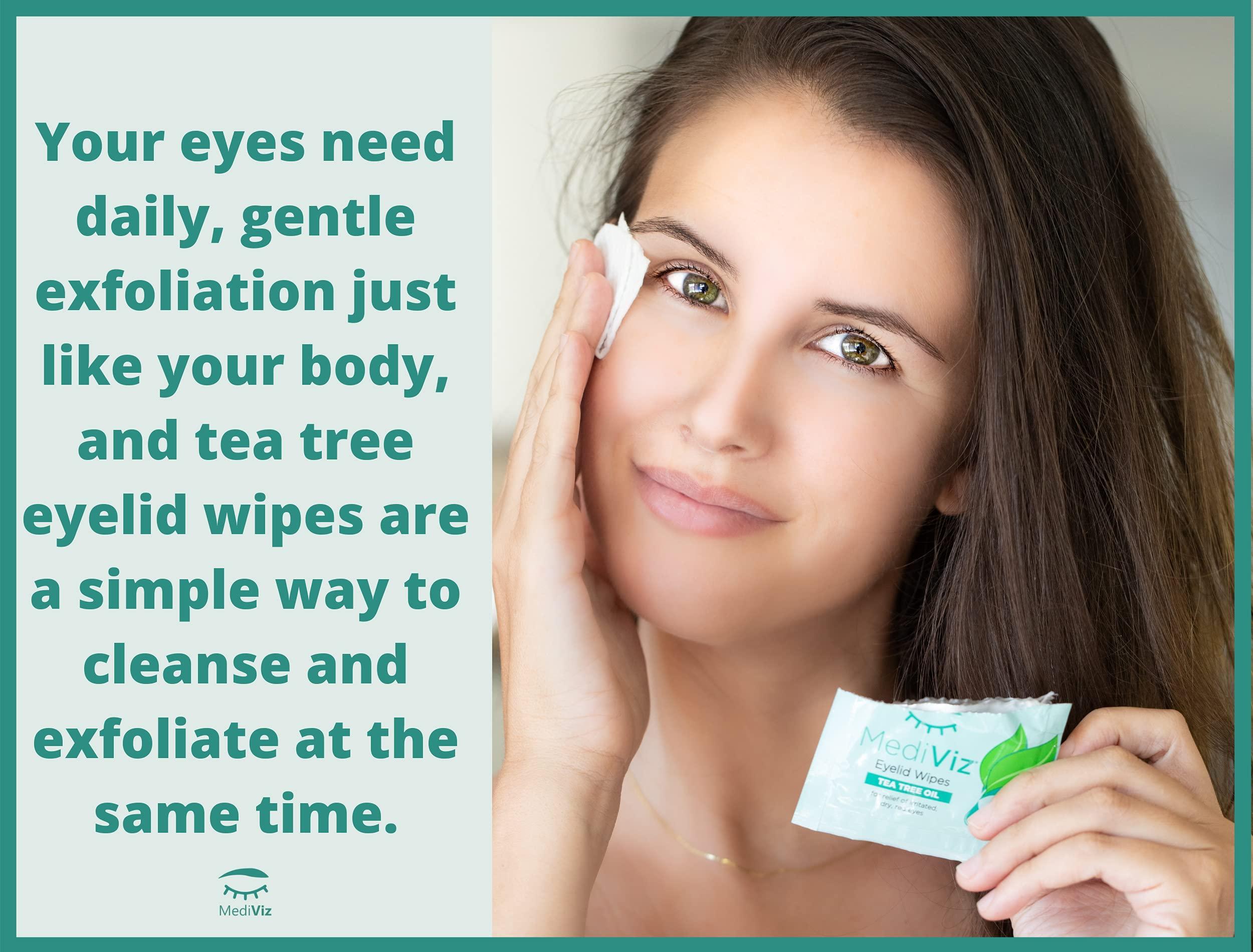 MEDIVIZ MediViz Tea Tree Eyelid Cleanser Wipes  90 Single-Use Towelettes  Eyelash & Eyelid Wipes for Soothing Dry Eye Irritation, Demodex Removal & More