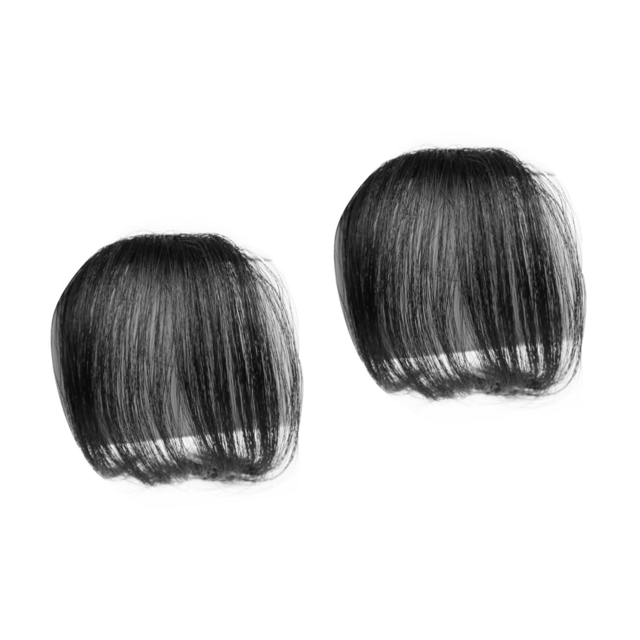 NOLITOY NOLITOY 2pcs Piece Black Wig with Bangs Fringe Bangs Hair Clip Black Barrettes Clip in Bangs Real Human Hair Fake Bangs Fake Hair Black Hair Clip Hair Clip in Extensions Neat Bangs Woman