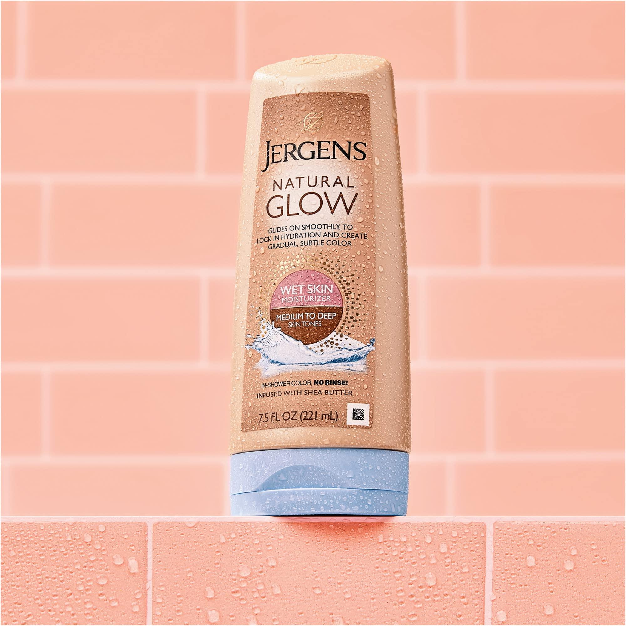 Jergens Jergens Natural Glow In Shower Lotion, Self Tanner for Medium to Deep Skin Tone, Sunless Tanning Wet Skin Lotion for Gradual, Flawless Color, 7.5 Ounce, Pack of 2