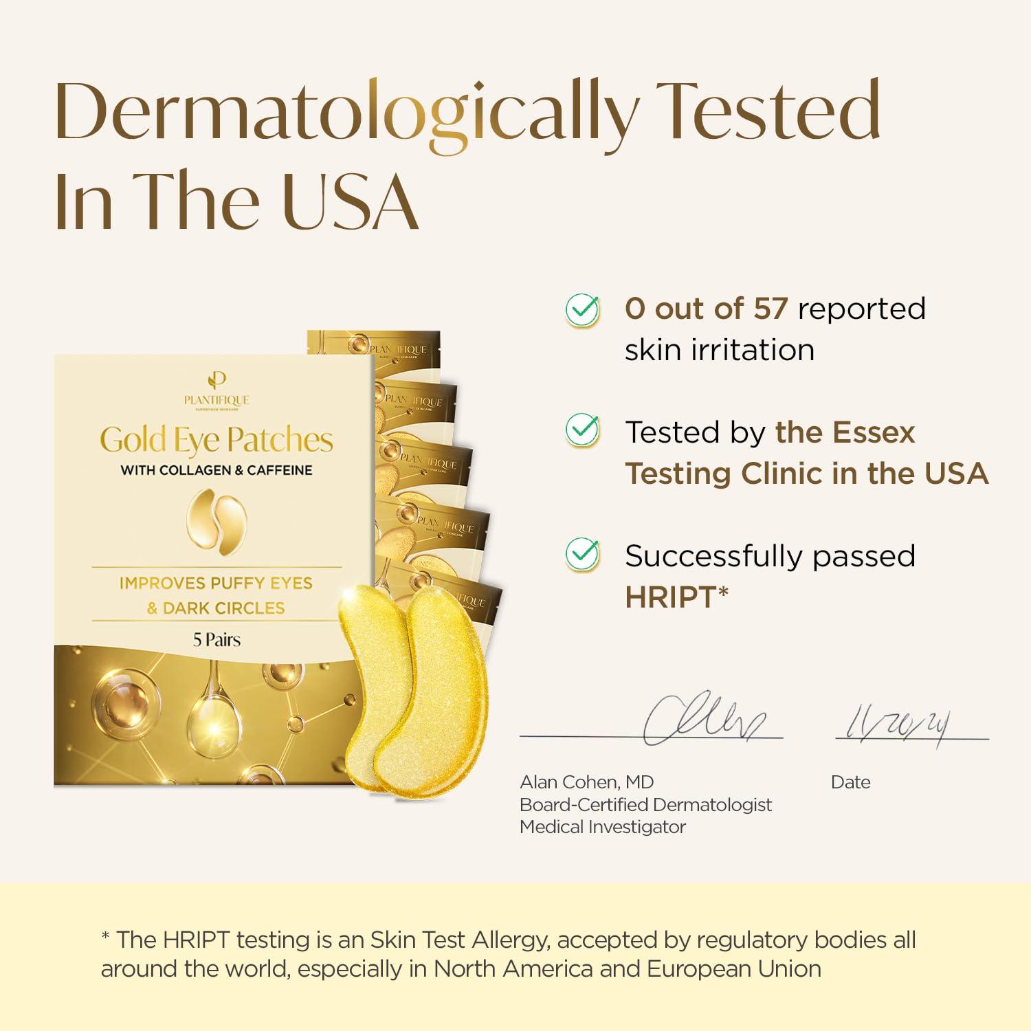 PLANTIFIQUE PLANTIFIQUE Gold Under Eye Patches for Puffy Eyes and Dark Circles 5 Pairs Under Eye Masks for Dark Circles and Puffiness Eye Gels with Collagen & Caffeine Eye Patches Gold Eye Mask Skincare