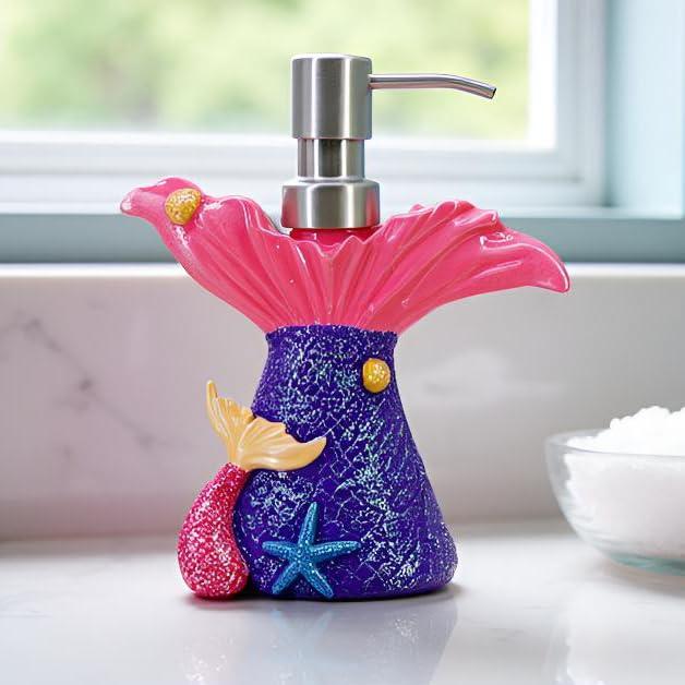 YHHRESINKING Mermaid soap Dispenser for Bathroom Kitchen, Resin Lotion Dispenser, Liquid Hand soap Dispenser with Pump Bottle for Kitchen Sink and Bathroom Lavatory, Home Decor Organizer (Purple)