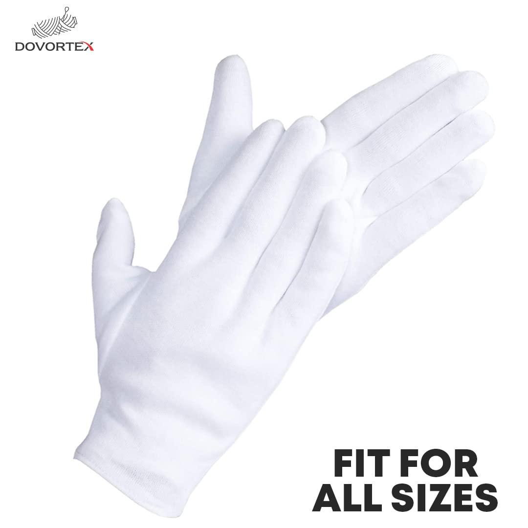 DOVORTEX DOVORTEX 4 Pcs White Cotton Gloves, Protective Gloves for Dry Hands, Moisturizing Gloves, Inspection Gloves, Machine Washable