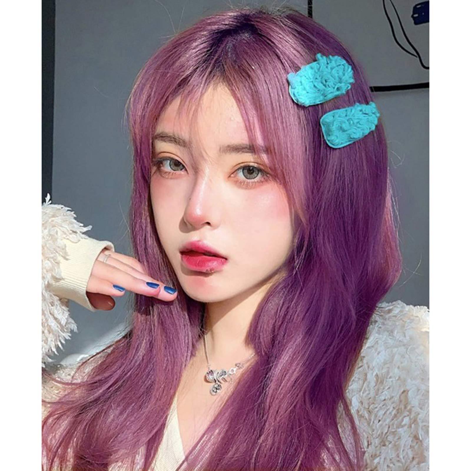 ZXCASDF ZXCASDF Wig Female, Purple Wig Long Hair, Lolita Natural Lifelike Long Straight Hair Harajuku Temperament COS Full Headgear, Breathable And Easy To Wear,Feather purple