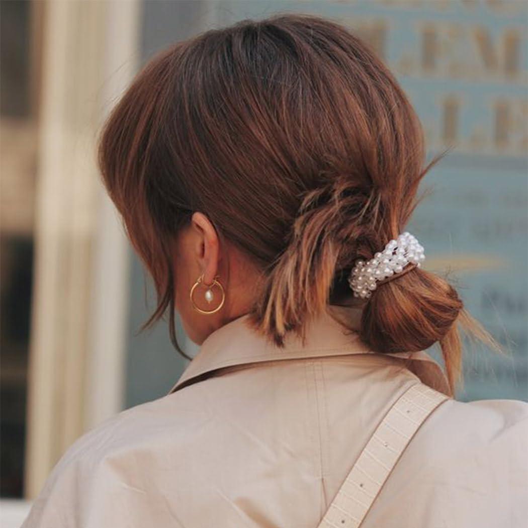 BARTOSI Bartosi Pearl Hair Ties Champagne Hair Ties Elastic Hair Scrunchies Beaded Ponytail Holder Hair Accessories for Women and Girls (Pack of 3)