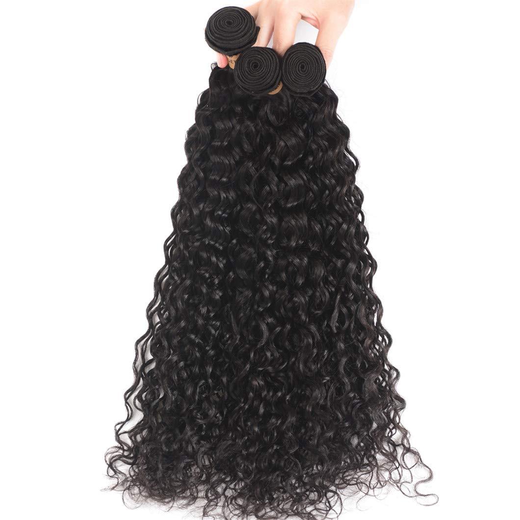 SSJFZM Brazilian Water Wave 3 Bundles With Closure Hair Remy Human Hair Bundles With Closure 4X4 Swiss Lace Natural Color Three Part 14 14 16 & Closure12