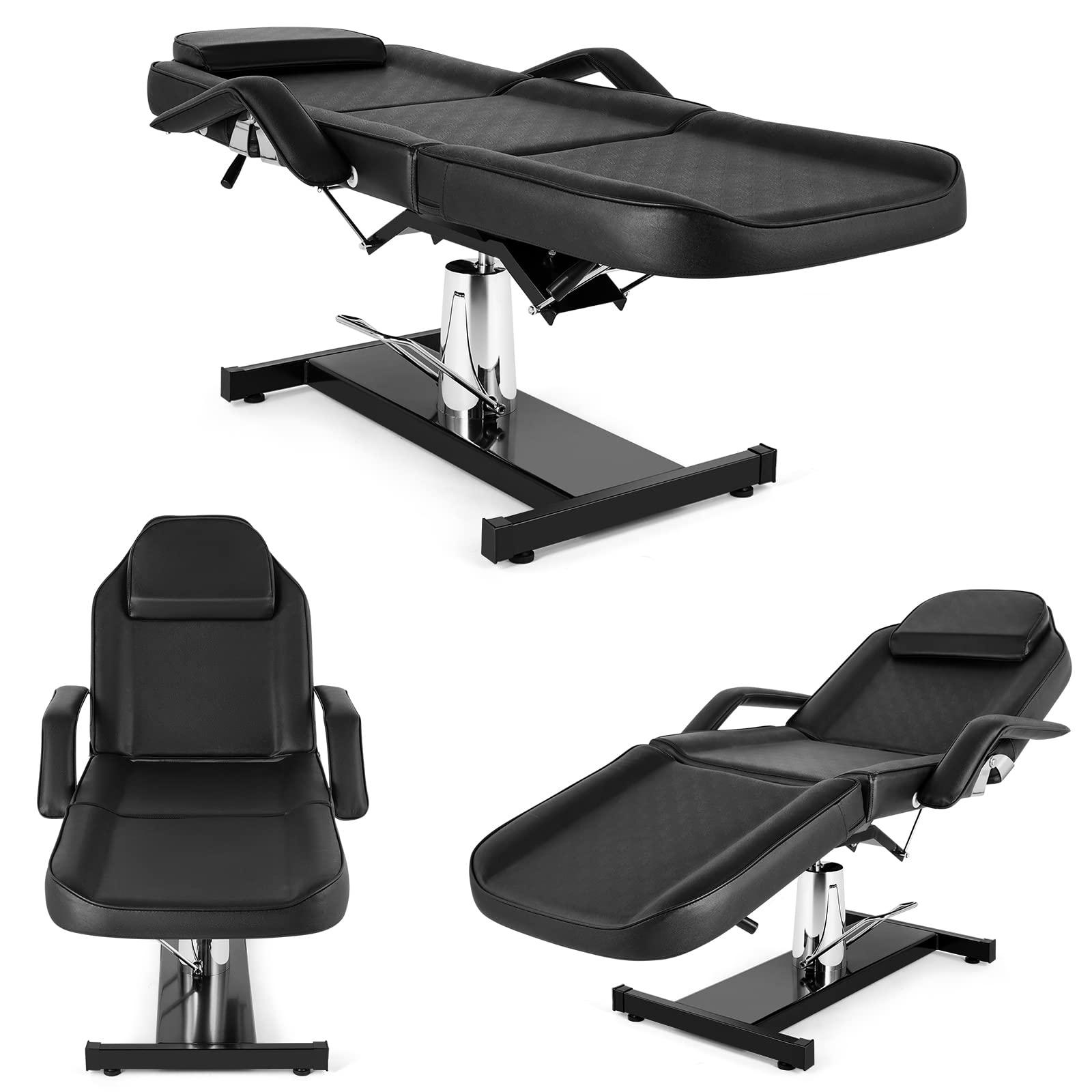 OmySalon OmySalon Hydraulic Tattoo Chair Esthetician Bed, Multi-Purpose 3-Section Facial Bed Table, Adjustable Beauty Salon Spa Massage Beauty Equipment, Black