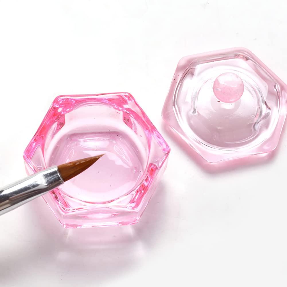 UUYYEO UUYYEO 2 Pcs Glass Nail Art Cups Nail Dipping Jars Nail Dappen Dishes Bowls Nail Powder Holders Nail Liquid Containers with Lid Nail Salon Supplies Hexagon