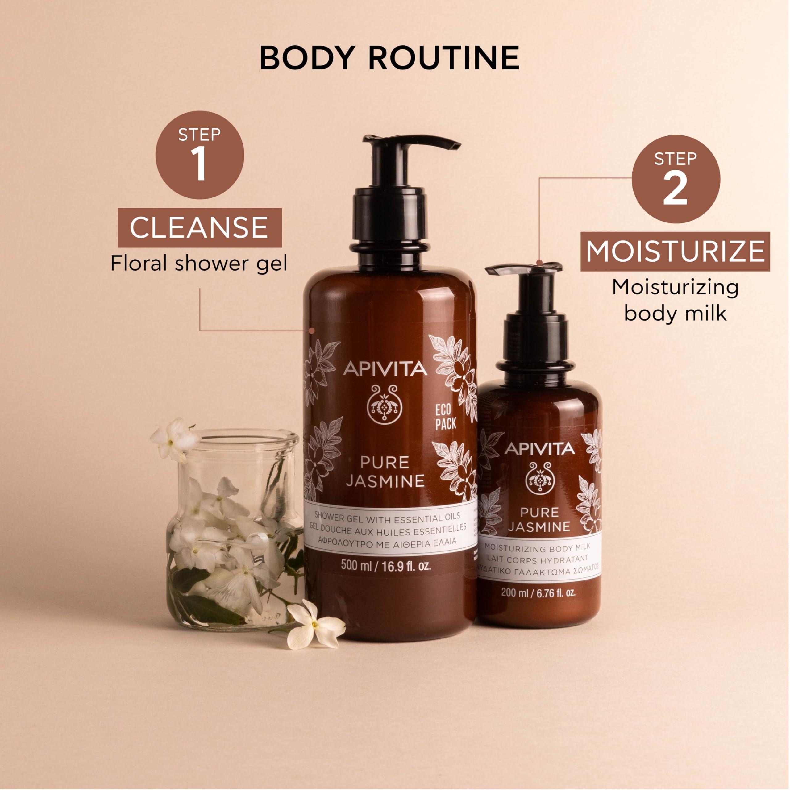 Apivita Apivita Pure Jasmine Shower Gel 500ml - Luxurious Shower Gel Body Wash Infused with Jasmine Essential Oil and Propolis - Shower Body Wash that Gently Cleanses & Preserves Skin\'s Moisture