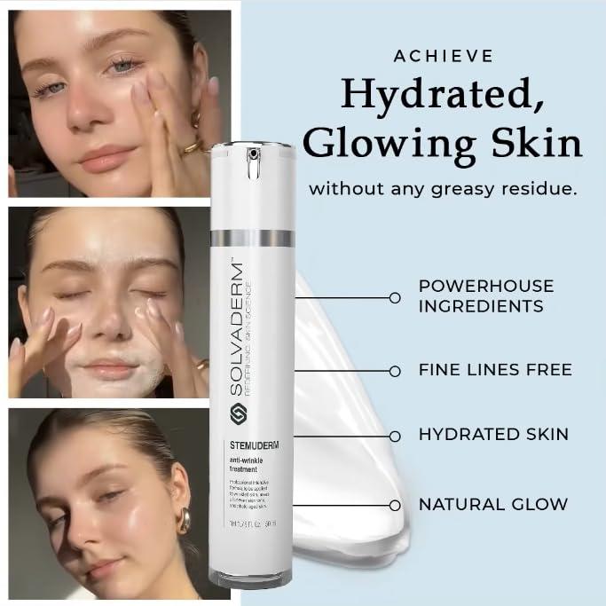 Solvaderm Stemuderm Face & Eye Cream Anti Aging Daily Moisturizer for Fine Lines and Wrinkles | Increase skins Natural Production of Collagen and Elastin with Organic Plant Based Stemcells