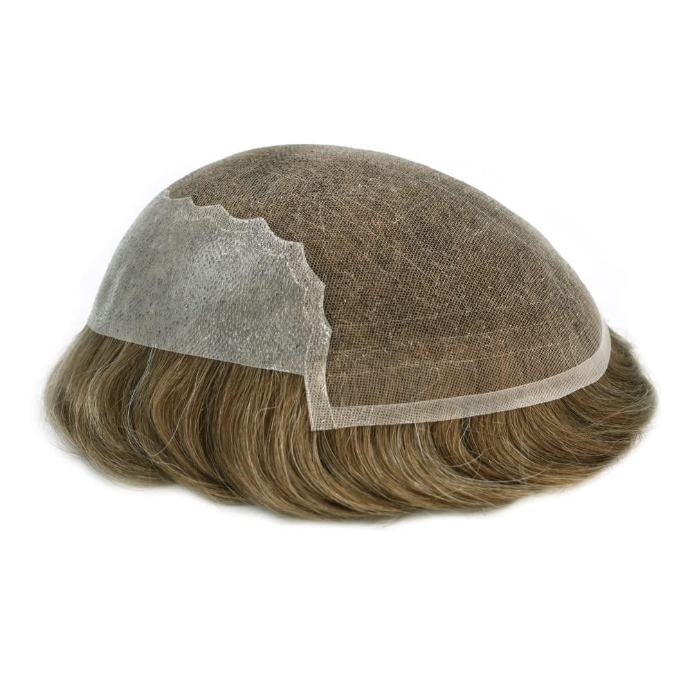 Generic Mens Toupee Wigs Hair System for Men French Lace Front Hair Piece Replacement Mens Hair Unit Natural Hairline Poly Skin PU Toupee for Men (8\'\'x10\'\', 18 Medium Blonde-120% Med-light to Medium Density)