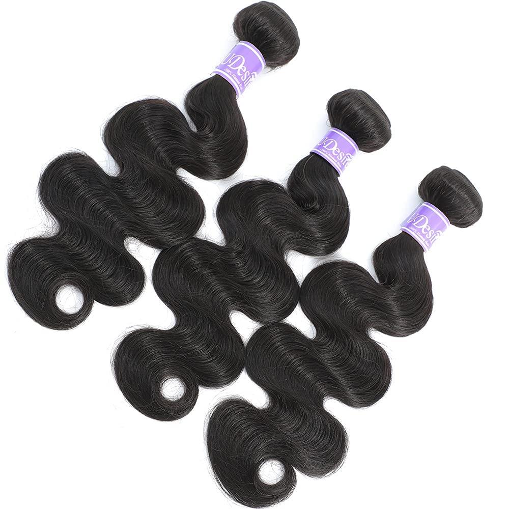 UDesire UDesire 10A Brazilian Virgin Hair Body Wave 3 Bundles(14 16 16,285g,Natural Black)100% Unprocessed Brazilian Hair Bundles Weave Weft Brazilian Body Wave Remy Human Hair Extenions