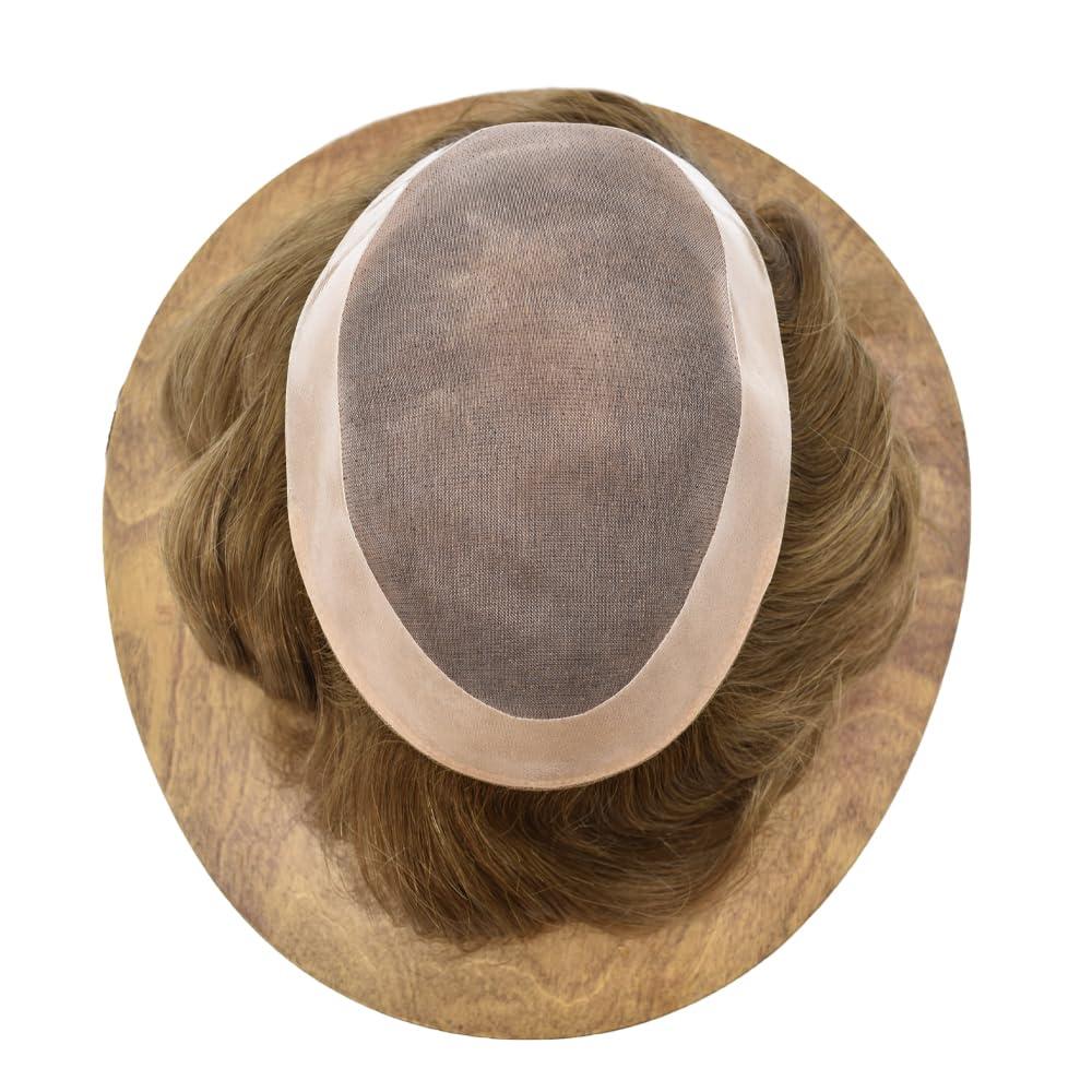 Hair Wonders Mens toupee hair replacement system for men hairpieces toupee for men real human hair pieces for men hair systems Protesis Capilar Para Hombre US Stock7x9-17# DARK ASH BLONDE