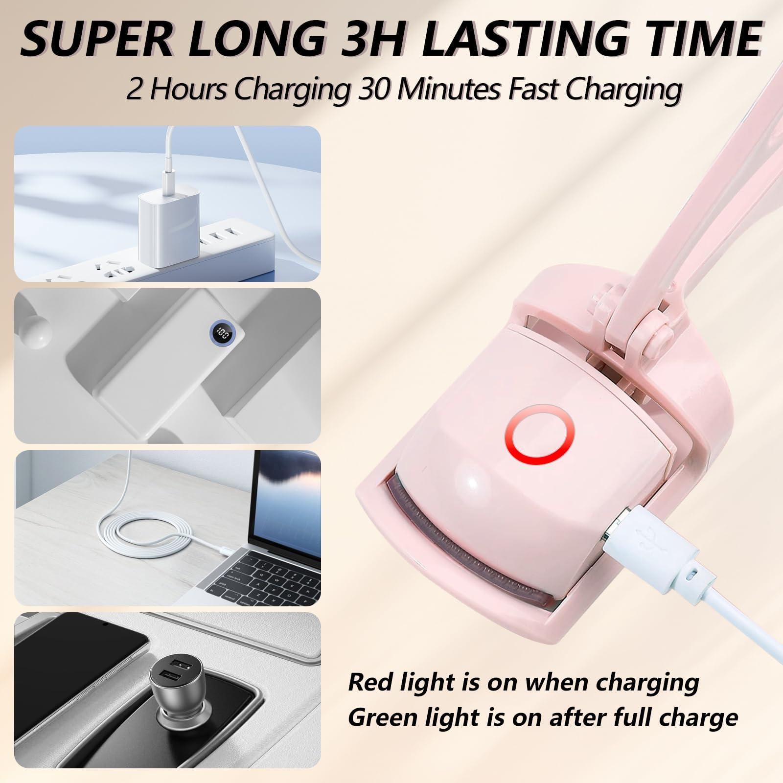 Dust2Oasis Heated Eyelash Curler,Rapid Heat Lash Curler,2 Premature Setting & Long Lasting Curling with Sensing Heating Silicone Pad, USB Rechargeable Eye Lash Curler