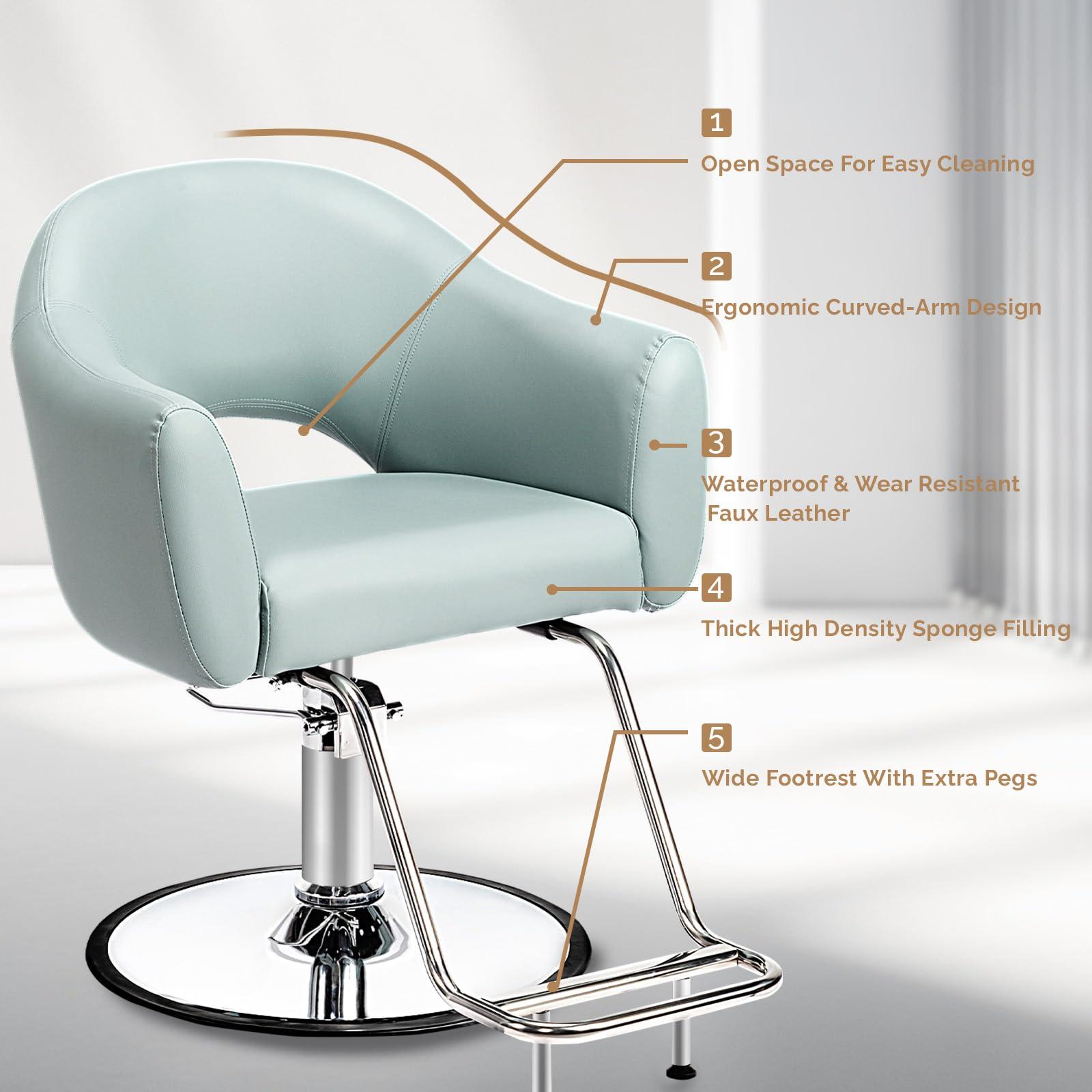 OmySalon OmySalon Hair Salon Chair for Hair Stylist with Thick Cushion & Wide Footrest, Hydraulic Barber Chair Heavy Duty 360Swivel, Styling Chair for Women Hairdresser Home Barbershop
