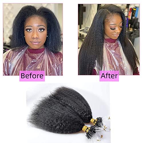 YiXing Kinky Straight Microlink Hair Extensions Human Hair YiXing Micro Loop Hair Extensions Brazilian Remy Hair 50g Per Pack Coarse Straight Micro Rings Hair Extensions 14Inch ,1g/strands