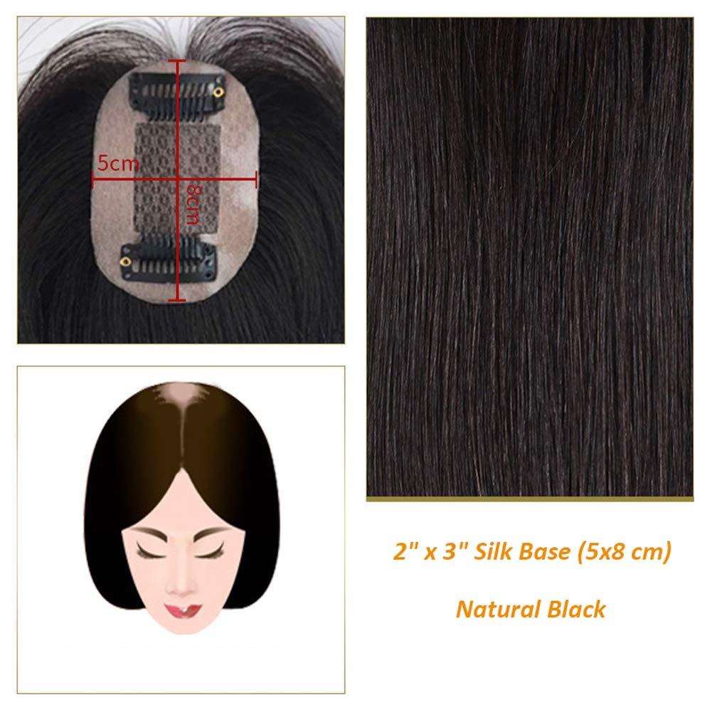 Yanamy Human Hair Toppers for Women with Thinning Hair, Clips in 2" x 3" Silk Base Crown Topper Hairpieces, 6.7" Natural Black