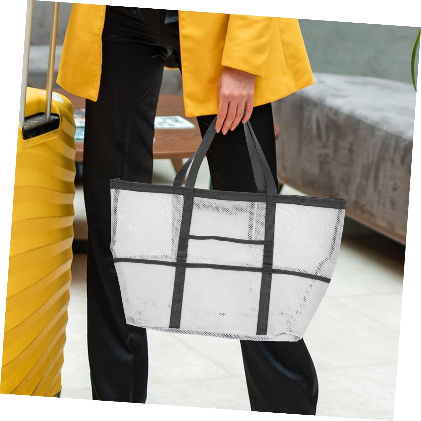 Angoily Angoily 2pcs Beach Bag Lightweight Beach Tote Summer Handbag Foldable Tote Bag Large Outdoor Clear Bags Straw Outside Summer Travel Cosmetic Bag Travel Shower Basket White Nylon