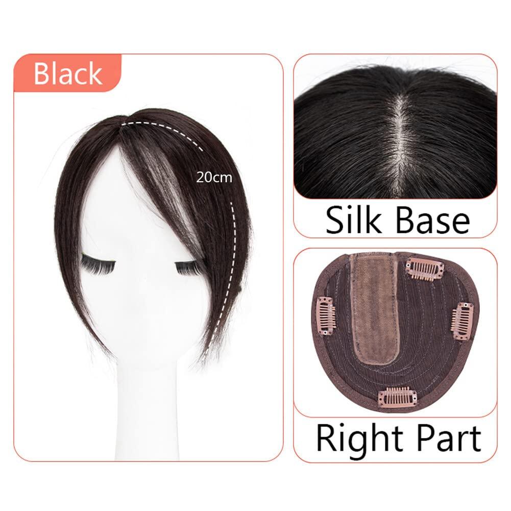 LesafeV LesafeV Straight Silk Base Human Hair Topper One Piece Side Part Forehead Closure With Clips (20cm/Right Part Black)