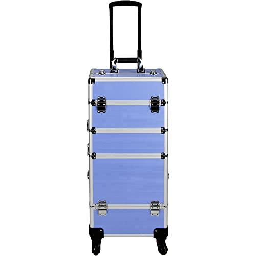 Ver Beauty Ver Beauty 7 in 1 Professional Aluminum Interchangeable Rolling Makeup Train Case Large Capacity Trolley Travel Storage Cosmetic Organizer Portable Extra Lid Sliding Tray VT019 Lavender Stripes