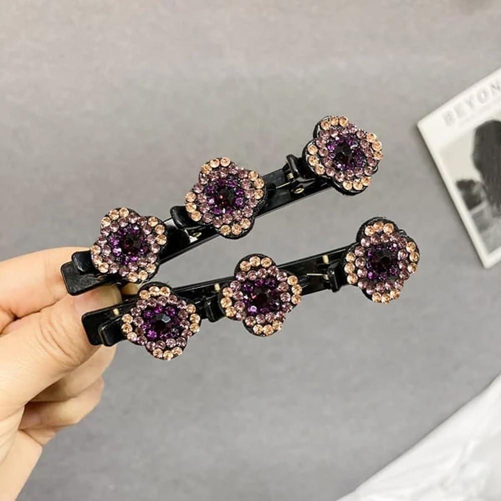 GDSAFS GDSAFS Sparkling Crystal Stone Braided Hair Clip, 2pcs-Purple, Hair Clip for Women