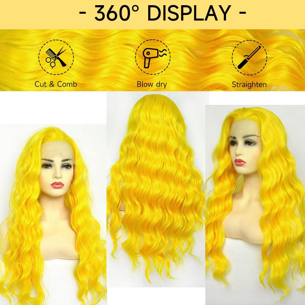 Boumon Yellow Lace Front Wig Human Hair 200% Density Blonde Wig Human Hair 13x4 Body Wave Lace Front Wigs Human Hair Pre Plucked Lace Frontal Wig Yellow Colored Wigs Human Hair 22 Inch