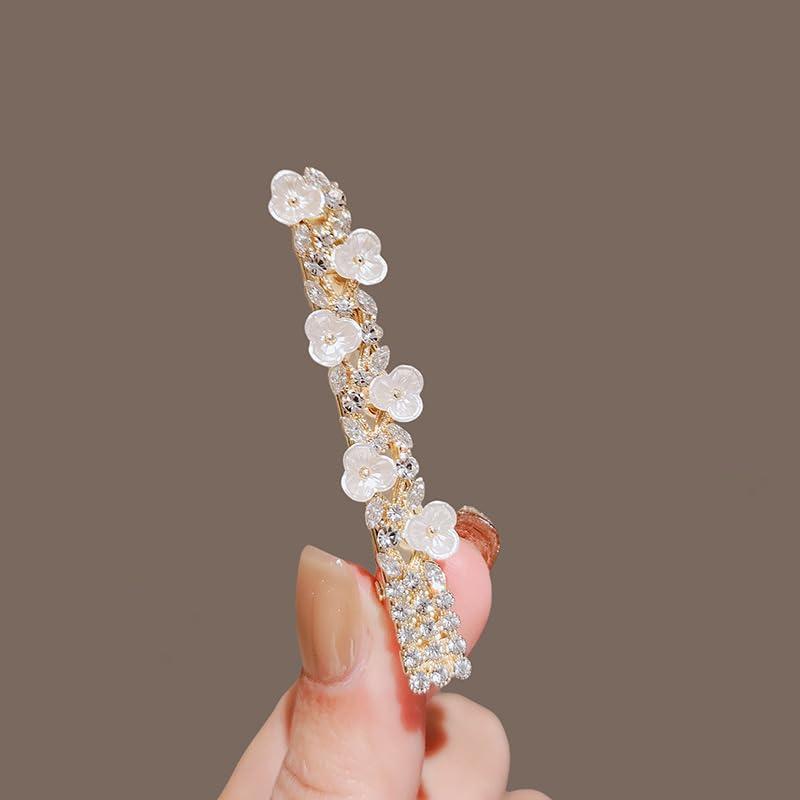 vhjgujtuy Generic Delicate rhine-diamond flower hairpin Side clip Forehead broken bangs Clip Sweet maiden duck beak clip hairpin hair accessories, Gold