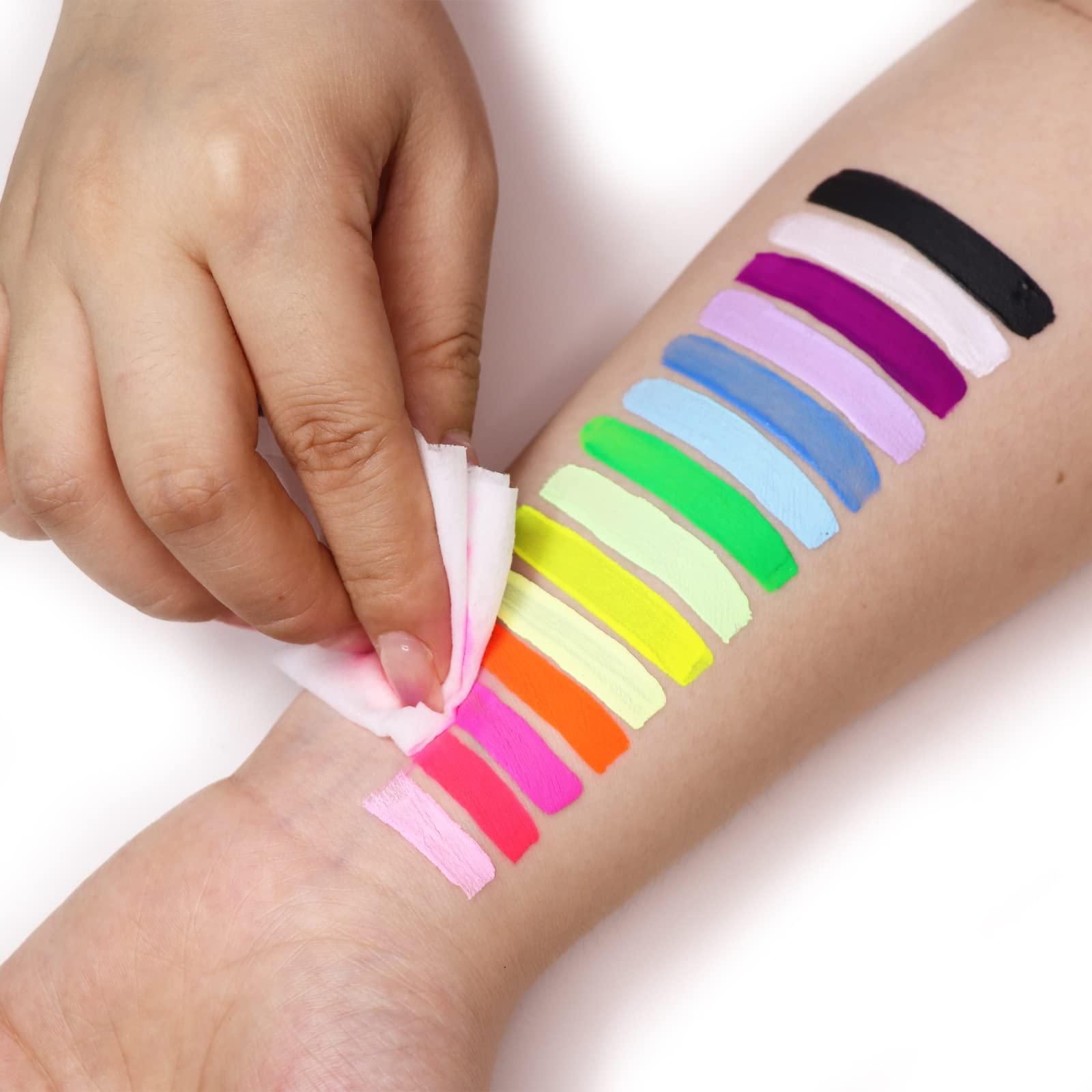 MEICOLY MEICOLY Water Activated Eye Liner 14 Colors,Neon UV Rainbow Face Paint,7 Cakes Duo Color Water Activated Eyeliner,Halloween Hydra Liner,Matte Graphic Eyeliner, Glow Blacklight Black White Body Paint