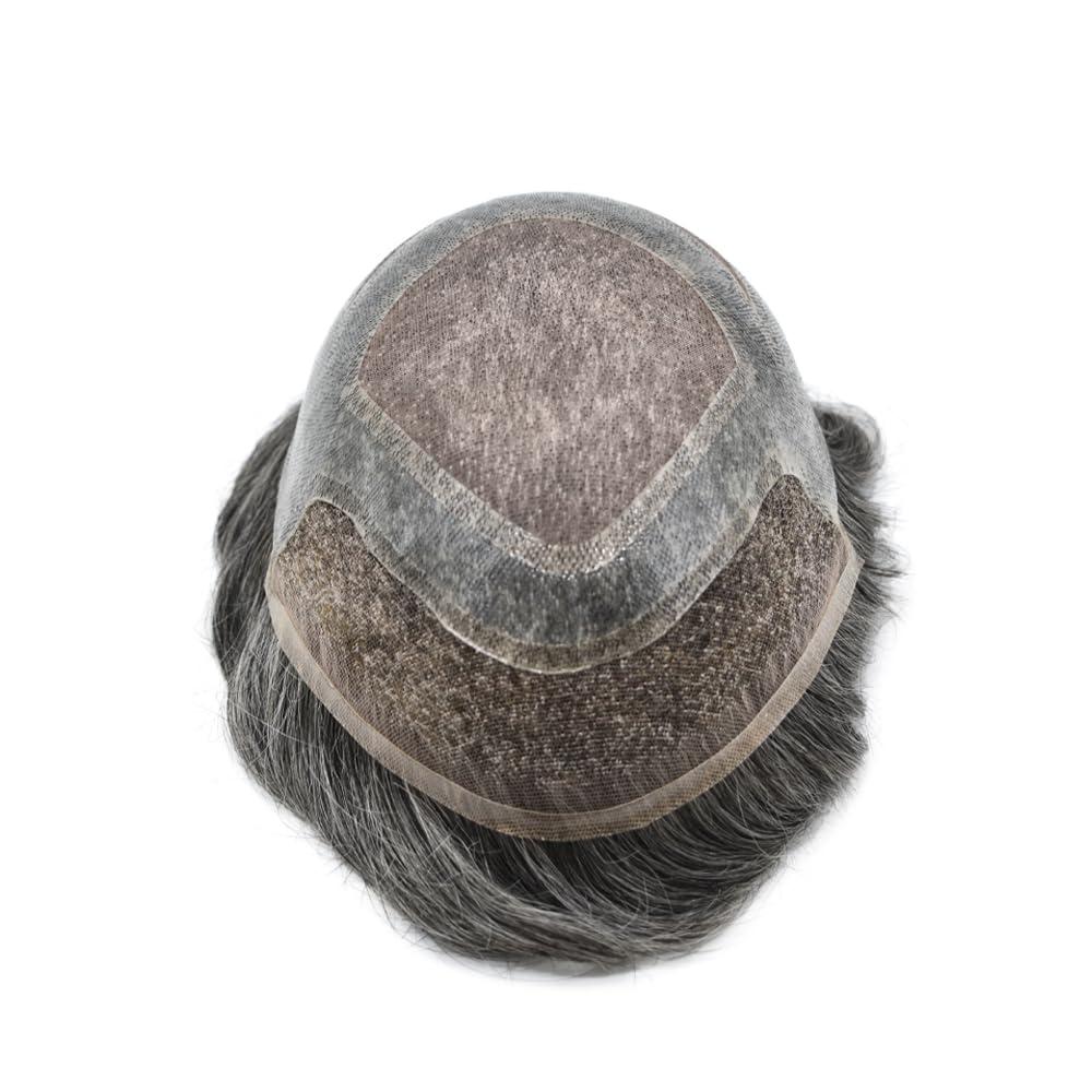 Generic Fine Mono Mens Toupee Virgin Human Hair Replacement System Men Hair Piece Natural Looking Mens Hair System Protesis Capilar Para Hombre8\'\'X10\'\' #1B30#1B OFF BLAC+30% GREY120% Density