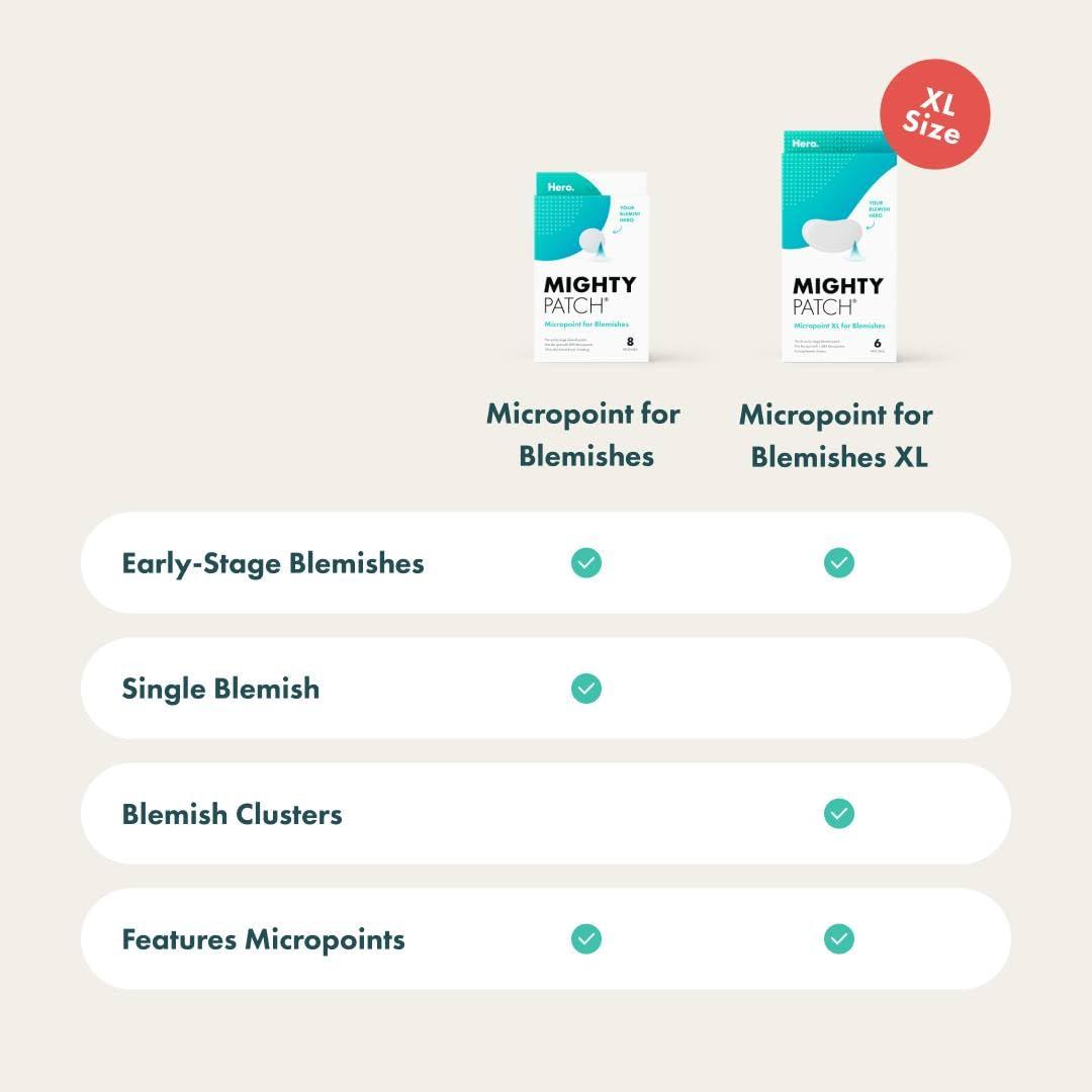 Mighty Patch Mighty Patch Micropoint for Blemishes from Hero Cosmetics - Hydrocolloid Acne Spot Treatment Patch for Early Stage Zits and Hidden Pimples, 395 Micropoints (8 Patches)