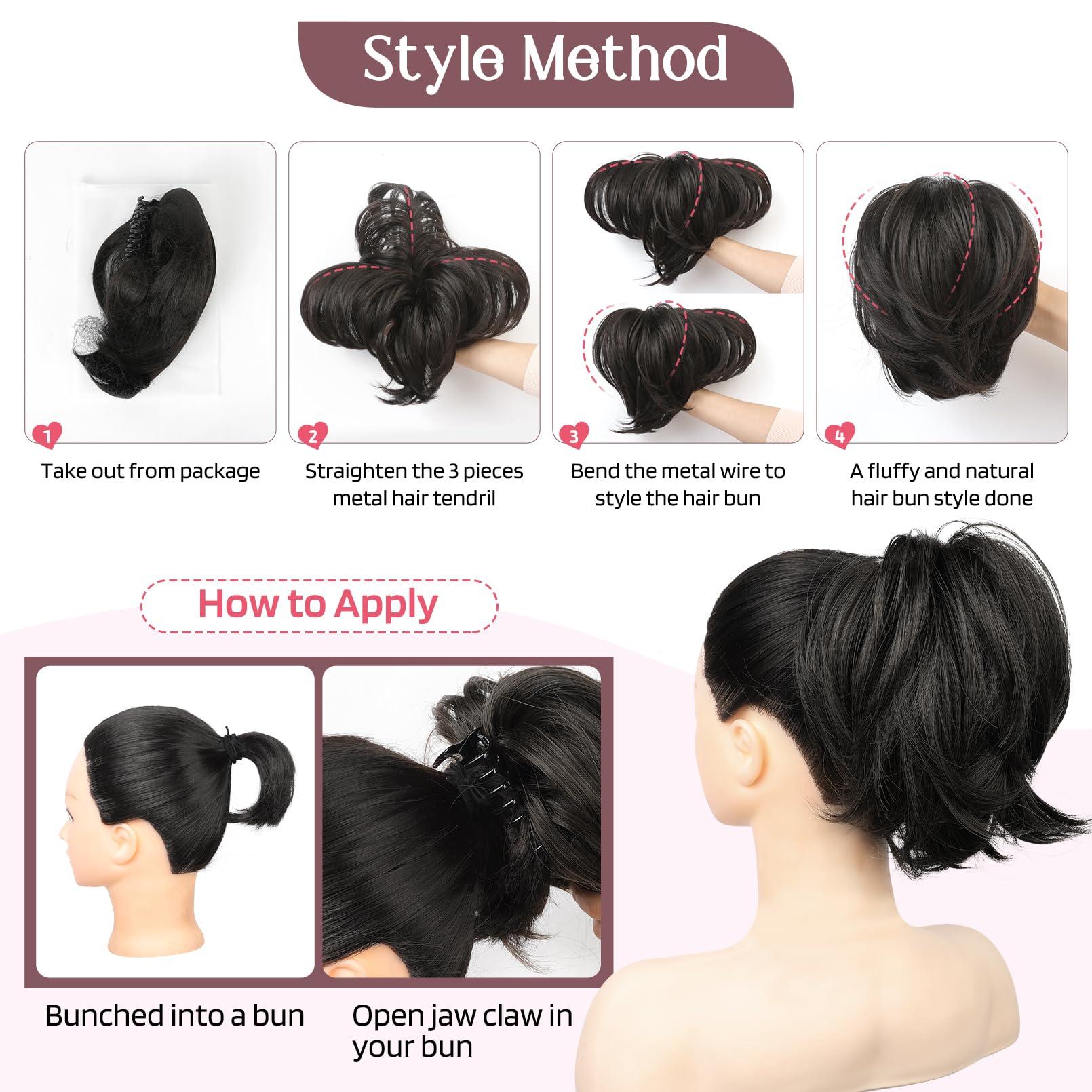 HOOJIH HOOJIH Messy Bun Hair Piece, Claw Clip in Straight Hair Bun 9 Inch Short Ponytail Extension with Bendable Metal Wire Hair Pieces for Women Fake Hair Bun DIY Styles - Ginger Medium Brown