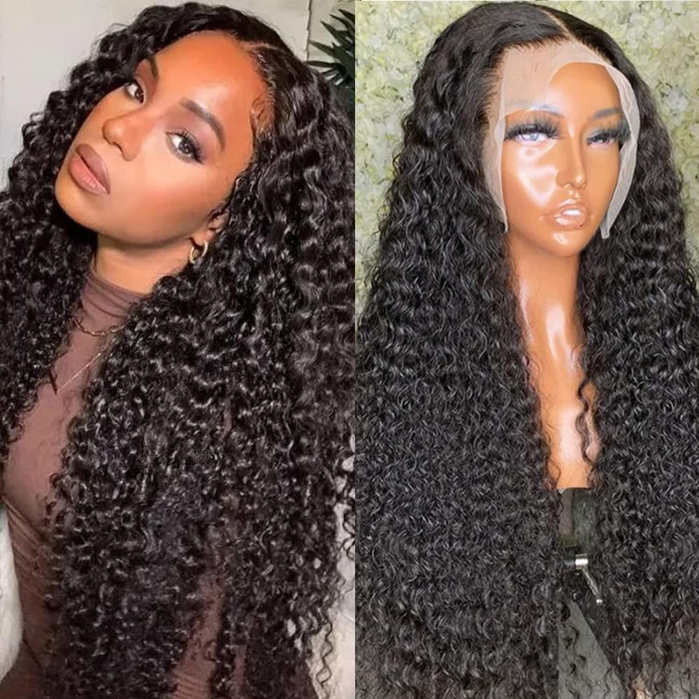Seslmeha ghotool 250% Density 30 Inch 13x6 HD Transparent Lace Front Human Hair Wigs For Women Mongolian Deep Curly Lace Front Wig Human Hair Pre Plucked Deep Wave Frontal wig (30 Inch, 13x6 Lace Front Wigs)
