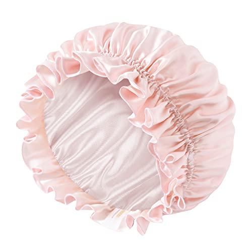 ZIMASILK ZIMASILK 100% Mulberry Silk Bonnet for Women Hair Care, Double Layered, Silk Hair Wrap for Sleeping with Elastic Stay On Head (1Pc, Pink+Ivory)