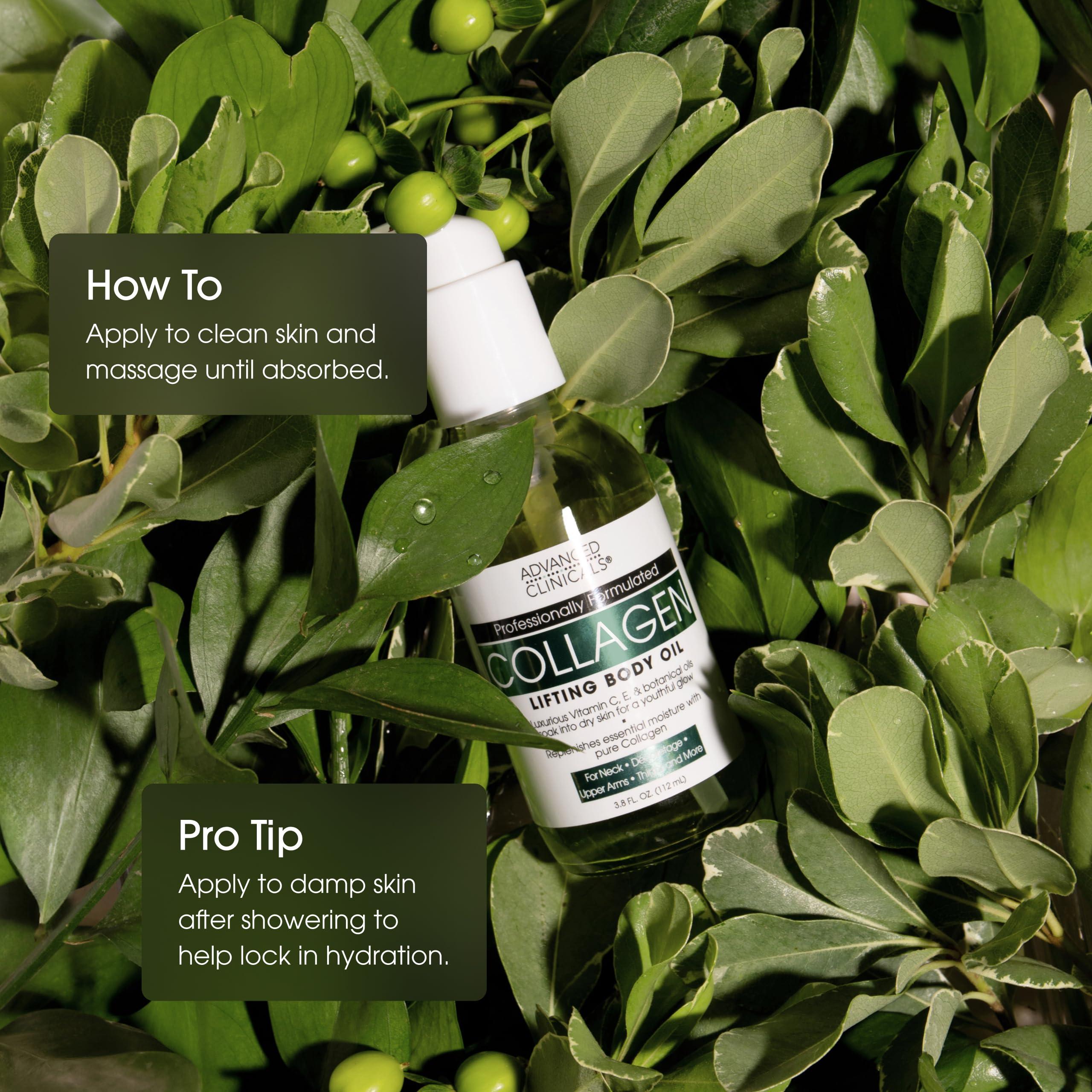 Advanced Clinicals Advanced Clinicals Firming Collagen Body Oil Skin Care Moisturizer | Massage Body Oil | Tighten, Firm, & Hydrate Collagen Oil For Scars, Wrinkles, Crepey Skin, & Stretch Marks, 2-Pack