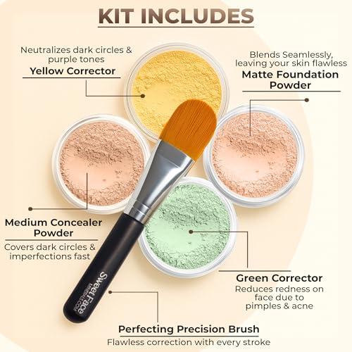 Sweet Face Minerals CONCEALER & CORRECTOR KIT with BRUSH Mineral Makeup Set Bare Skin Matte Powder (20 gram Sifter Jars, Medium Concealer)