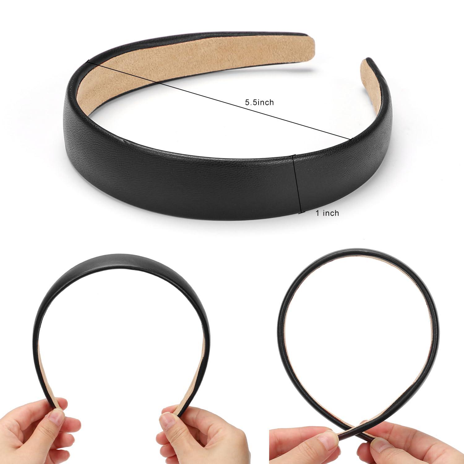 WantGor WantGor 1 Inch PU Leather Headband, Wide Padded Hairband Fashion Hair Bands Cute Womens Headbands Holiday DIY Hair Accessories (Black)
