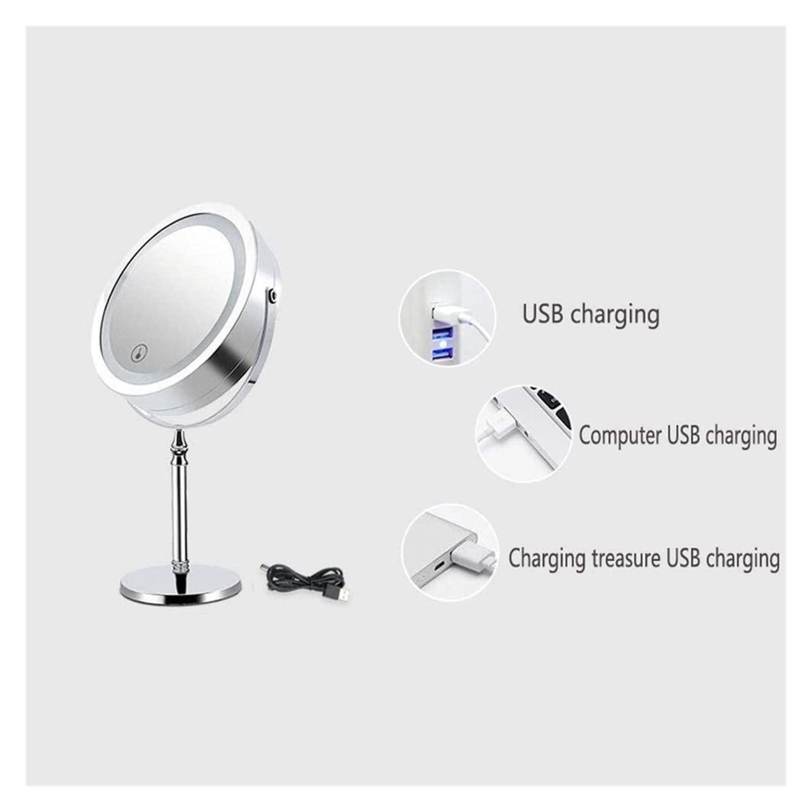 Eliveshown Eliveshown Countertop Vanity Mirrors LED Lighted Makeup Vanity Mirror with A Non-Slip Pedestal 7 Inches Double-Sided 10X Magnifying