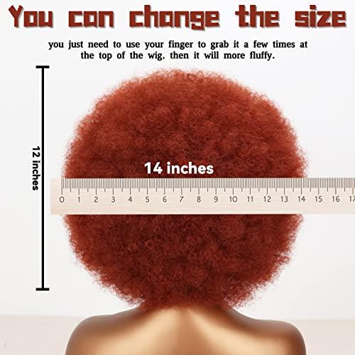 Xinran 8 Inches Short Afro Wig for Black Women,Natural Hair Synthetic Ginger Big Afro Wig,70s Bouncy and Soft Natural Looking Afro Wig(Auburn)