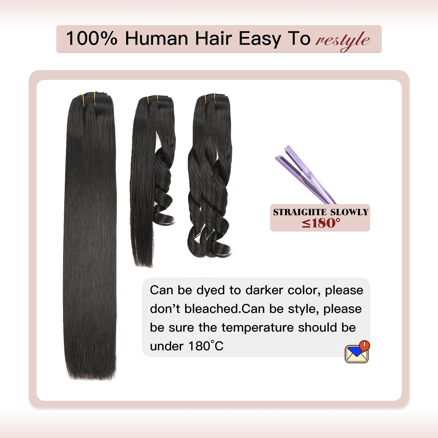 Loveline Loveline Clip In Hair Extensions 22 Inch Human Hair Clip in Real Human Hair Extension for Women Jet Black 120g 7 Pieces Per Set