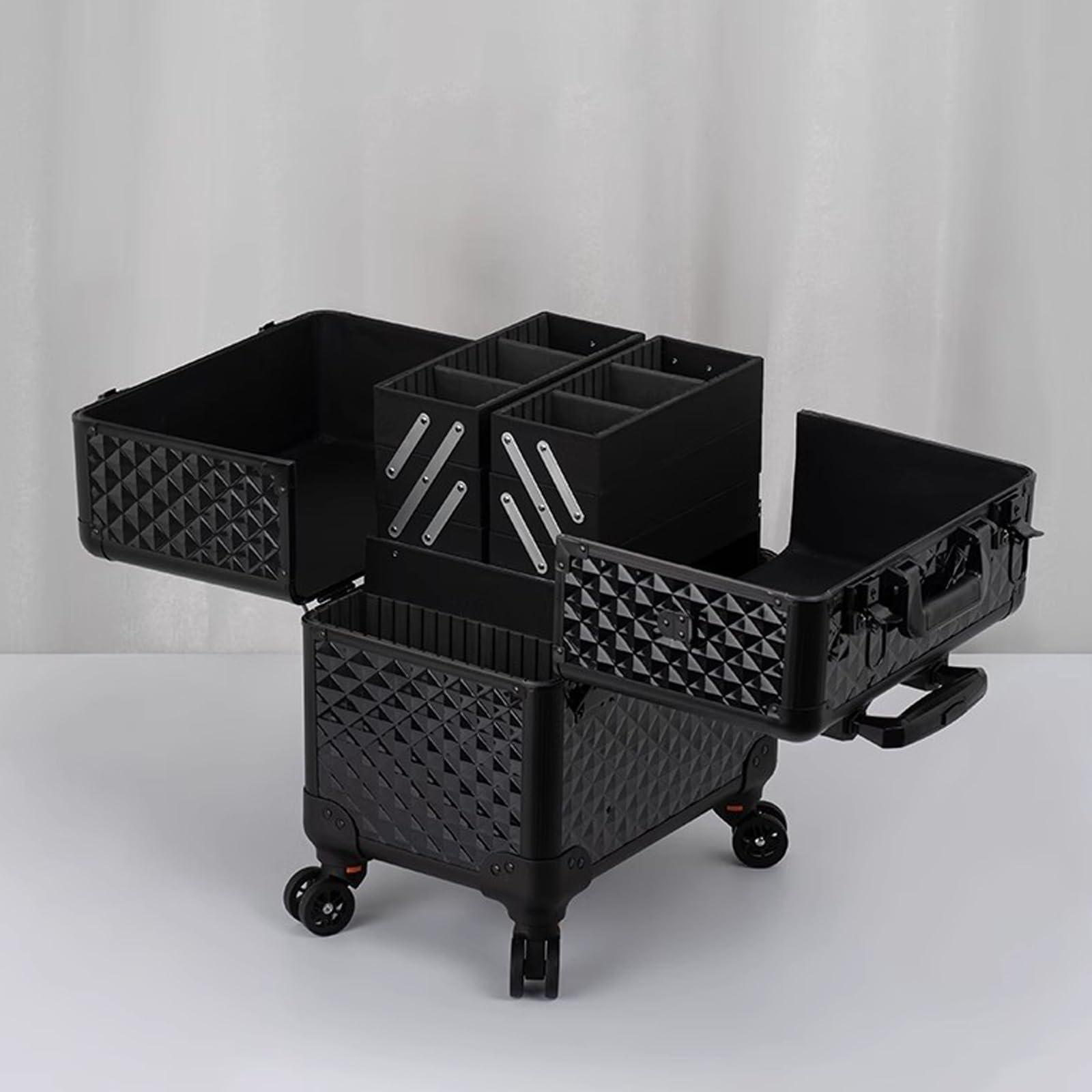HJXGQJM HJXGQJM Rolling Makeup Case Professional Makeup Train Case Makeup Artist Travel Organizer, Aluminium Vanity Case, Make Up Artist Train Case Hairdressing Tools Organiser, Black