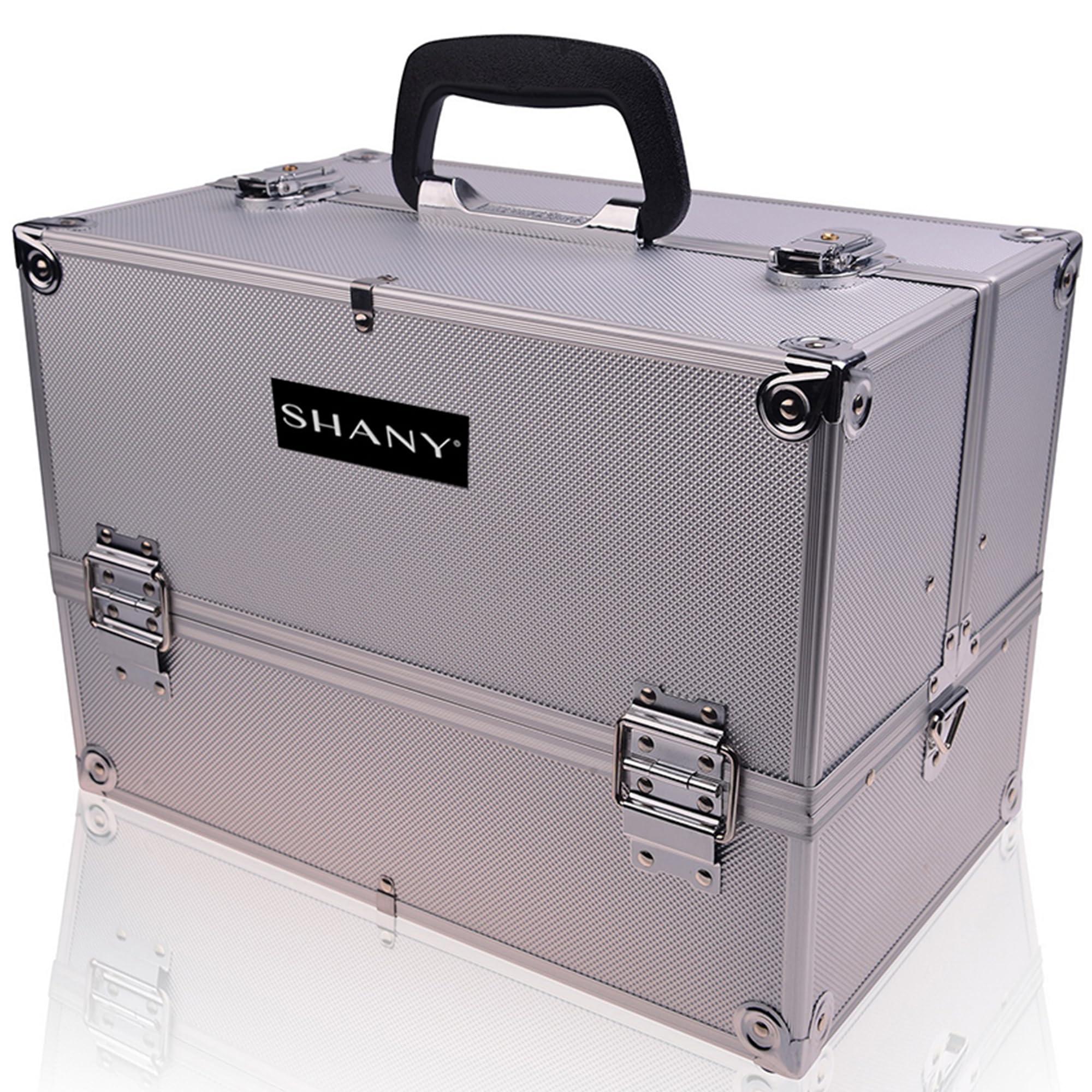 SHANY SHANY Essential Pro Makeup Train Case Cosmetic Box Portable Makeup Case Cosmetics Beauty Organizer Jewelry storage with Locks, Multi Compartments Makeup Box and Shoulder Strap - Silver