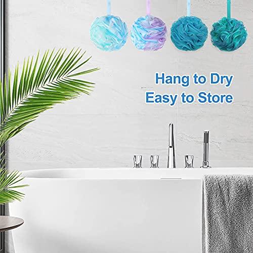 SYHZC UPMSX SYHZC Bath Sponge Loofah 75g/PCS Soft Shower Sponge Extra Large Mesh Poufs Body Scrubber Exfoliating Shower Puff for Women and Men, Set of 4, Flower Color (Green-Purple-Large)
