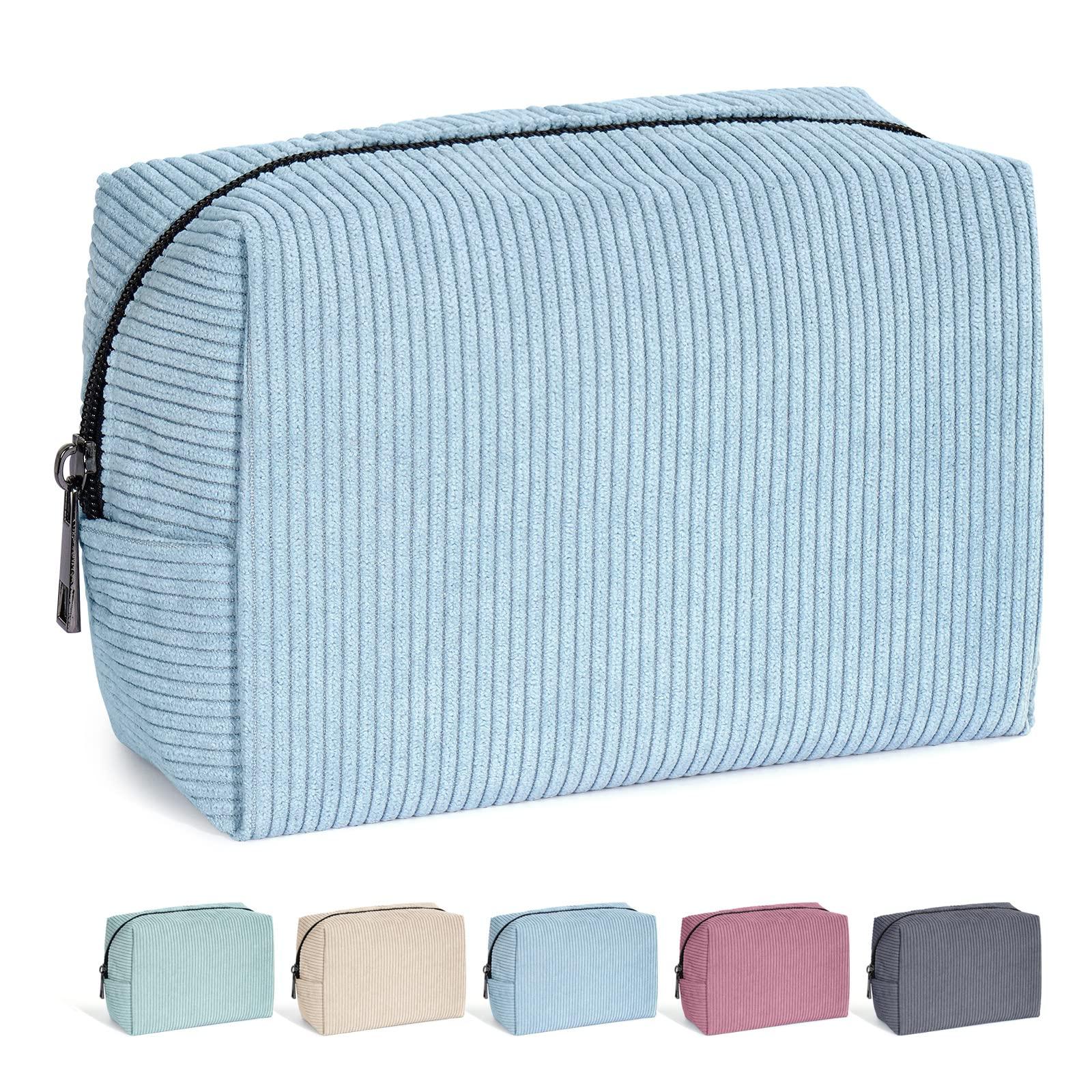 MAANGE MAANGE Cosmetic Bags for Women Small Makeup Bag for Purse Corduroy Makeup Pouch Travel Makeup Bag with Metal Zipper Make Up Bag for Travelling(BLUE)