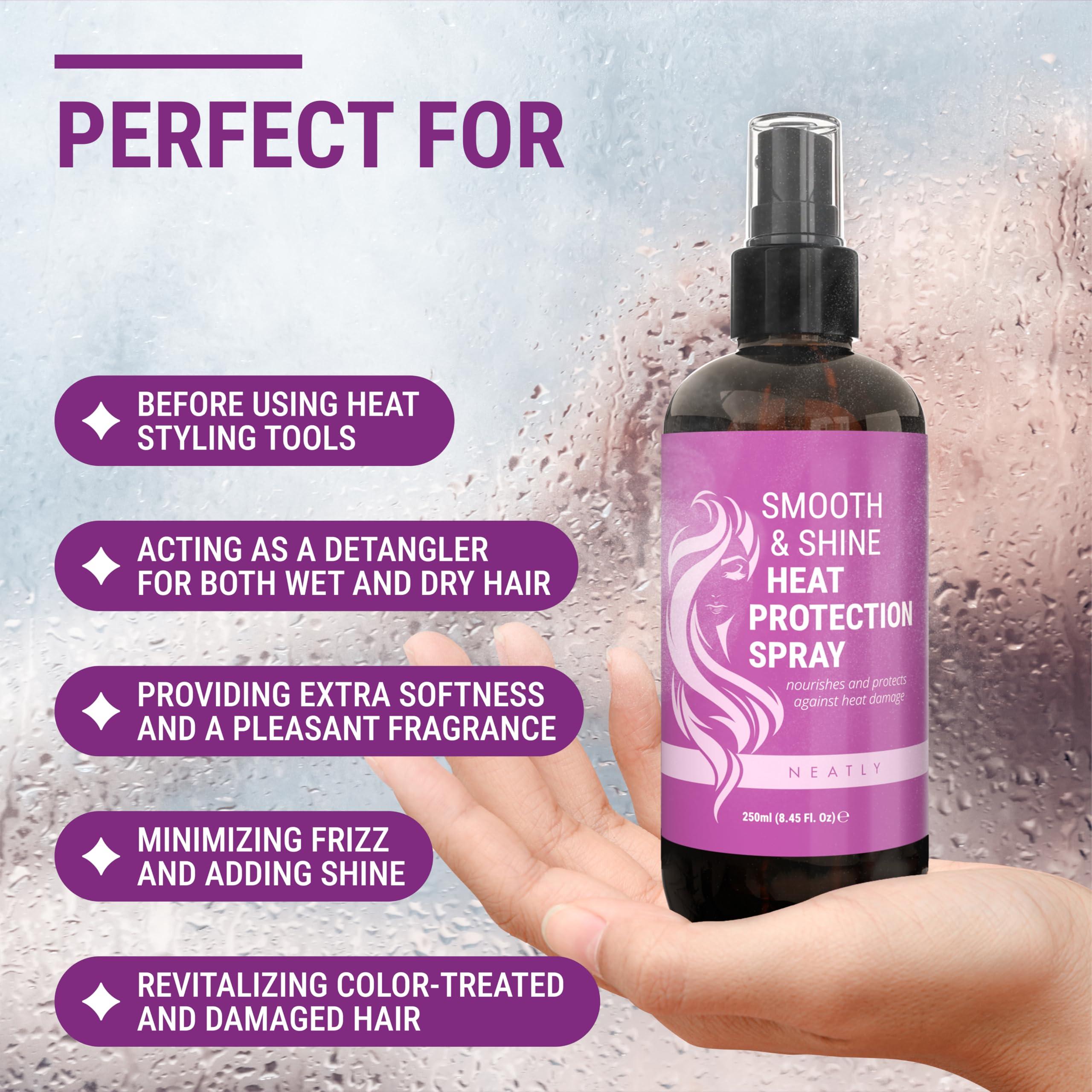 NEATLY NEATLY Leave-In Keratin Heat Protectant Spray for Hair for Dry, Damaged, Frizzy Hair - Nourishing Formula, Frizz Control, Humidity Shield - No Parabens, Sulfates or Phthalates, 8.5 Oz