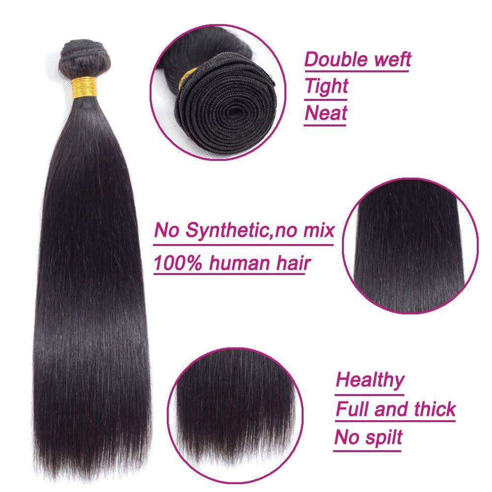 FASHION VILA FASHION VILA Brazilian Virgin Straight Hair One Bundles 16 Inch 100% Unprocessed Virgin Remy Hair Straight Human Hair Bundles Natural Black Bundles Weave Hair Extensions For Black Women