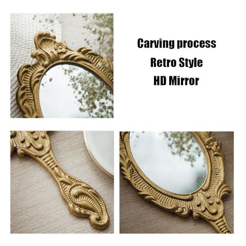 APLUSH APLUSH Gold Oval Vintage Hand Mirror, Wall Mirror Decorative Metal Mirror, Portable Handheld Mirror with Handle(A)