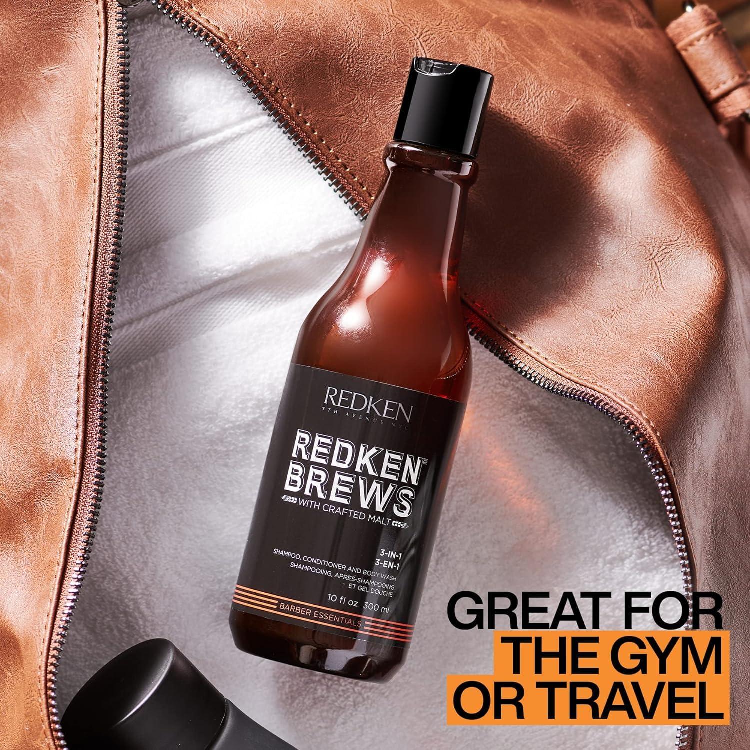 Redken Brews Redken Brews 3-In-1 Men's Shampoo, Conditioner, and Body Wash | Multi-Purpose Hair & Body Cleanser for Men | Moisturizes & Hydrates | All-In-One Soap for Everyday, Travel, and Gym