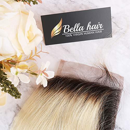 Bella Hair Bella Hair 4x4#1B/613 Lace Closure Piece Body Wave Free Part Dark Root Blonde Virgin Remy Human Hair Closure 18 inch