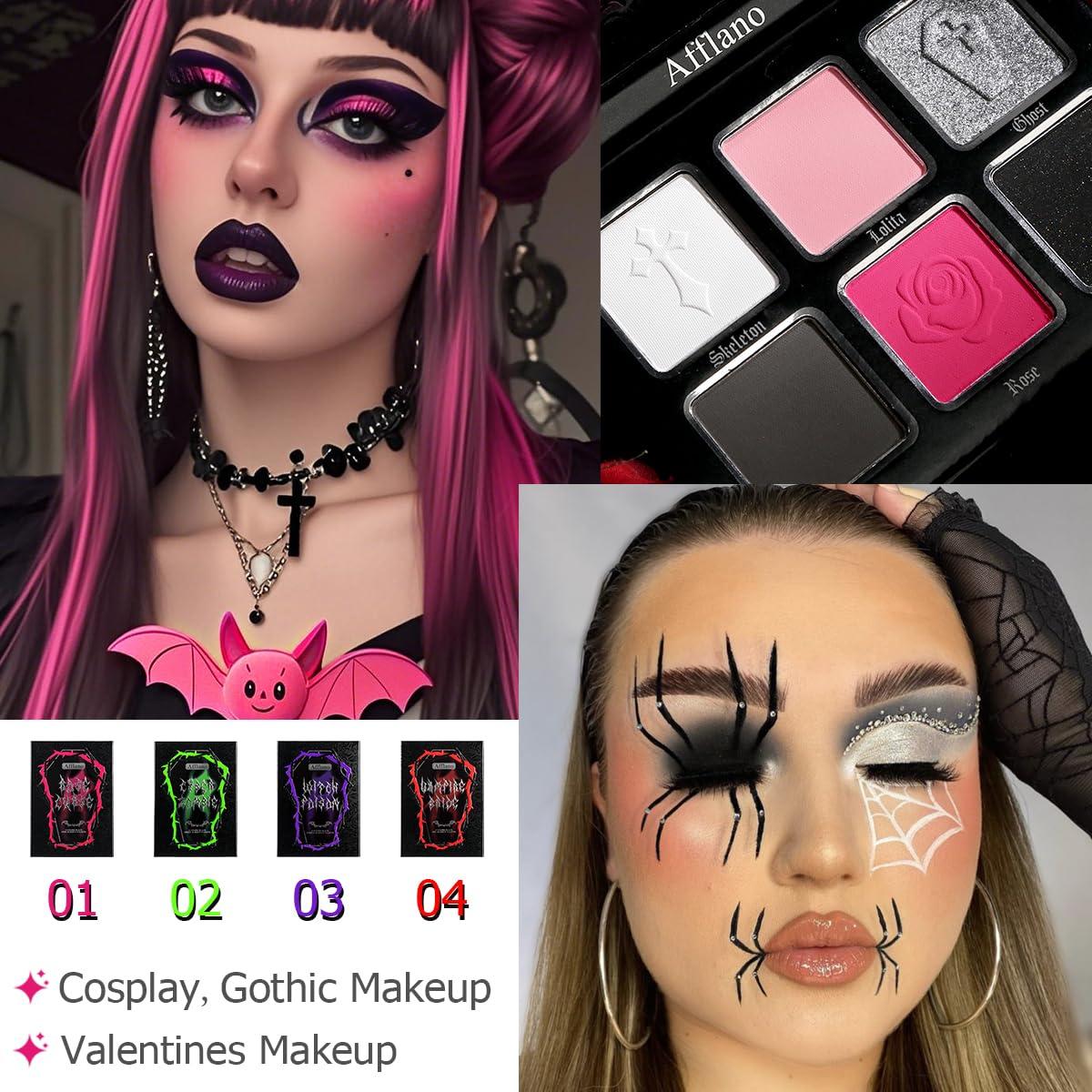 Afflano Afflano Pink Goth Eyeshadow Palette, Pink Smokey Eyes Makeup Eyeshadow Pallet With Mirror, for Goth Girls and Women Long Lasting Daily Valentine makeup, Dark Emo Halloween Clown SFX Gothic Looks