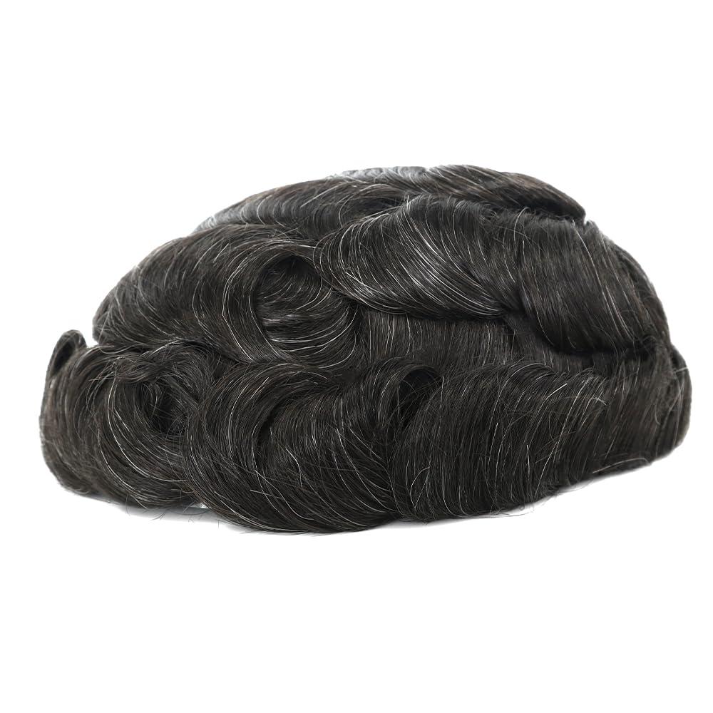 HAIR NATURE HAIR NATURE Mens Toupee Human Hairpieces, Hair System for Men, Real Hair Units Lace Front Poly Skin Hair Unit #1B10