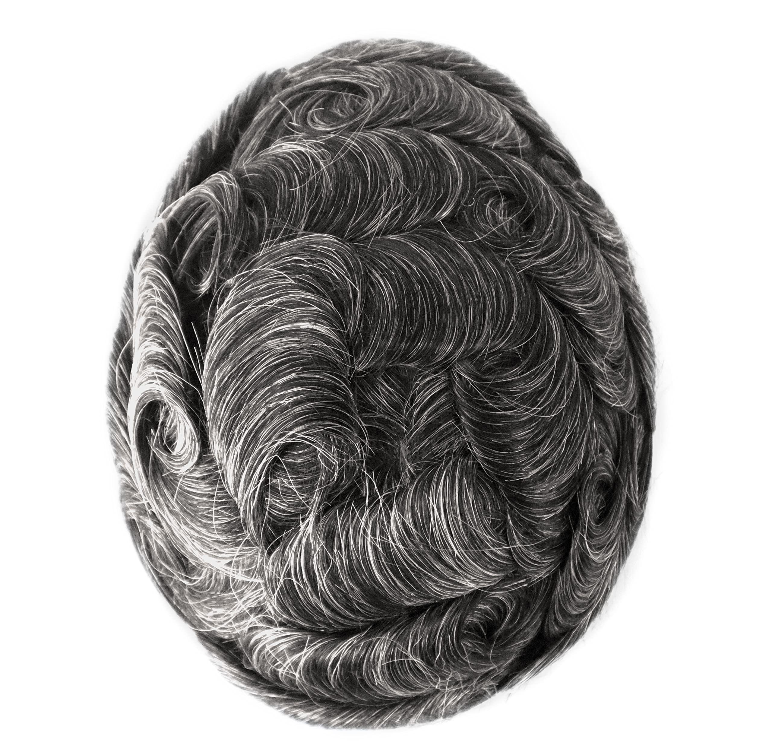 Noblehairmax Toupee for Men, Mens Wigs Human Hair, Natural Real Hair Wigs Mens Hair Replacement System for Men Super Hairpieces, Poly Skin V-looped Scalloped Front Natural Hairline #1B30